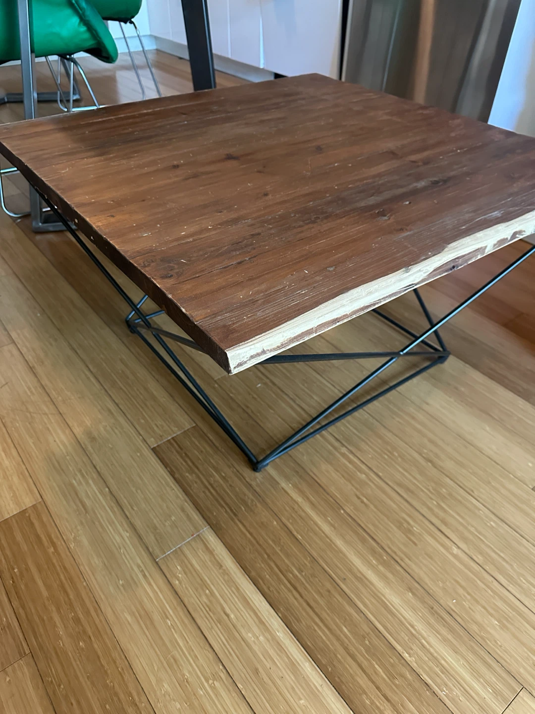 MODERN GEOMETRICAL STEEL VINTAGE RECLAIMED WOOD COFFEE TABLE - photo 4