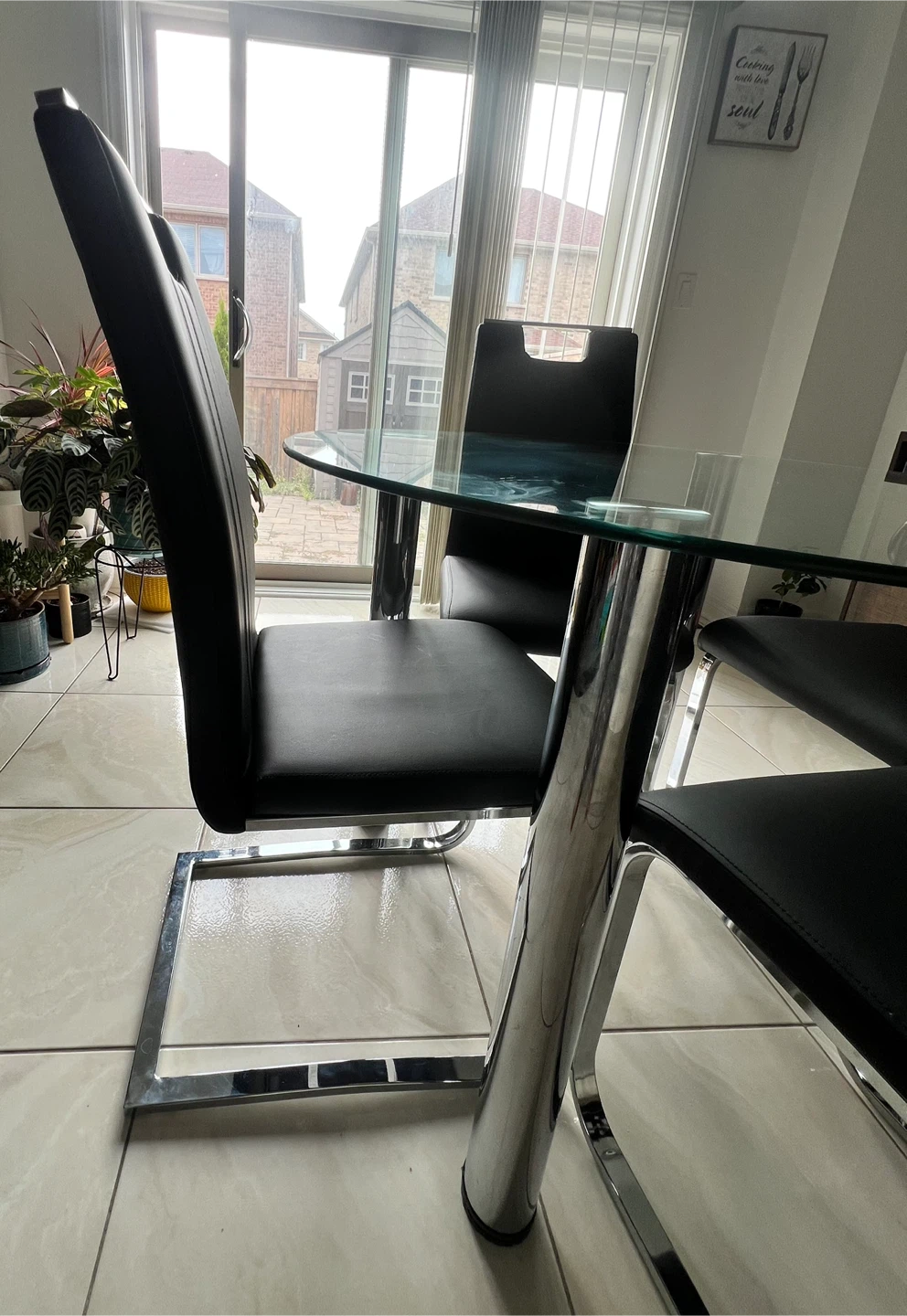 Glass Dining Table with 4 Black Faux Leather Chairs - photo 4