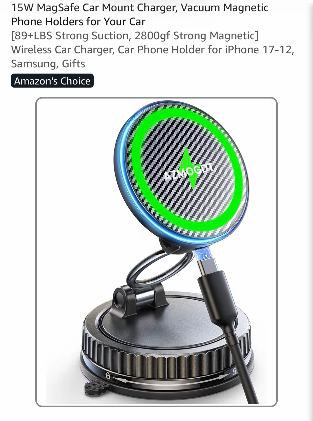 15W MagSafe Car Mount Wireless Charger