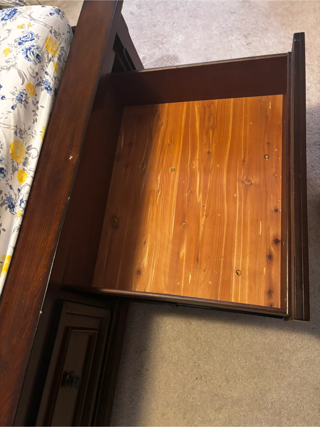 Dark wood storage bed frame with matching nightstand - photo 2
