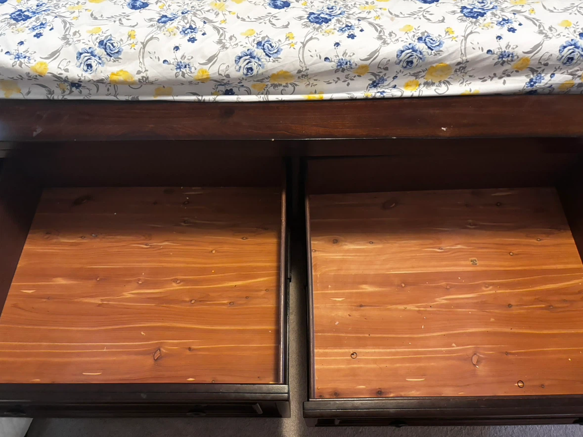 Dark wood storage bed frame with matching nightstand - photo 3