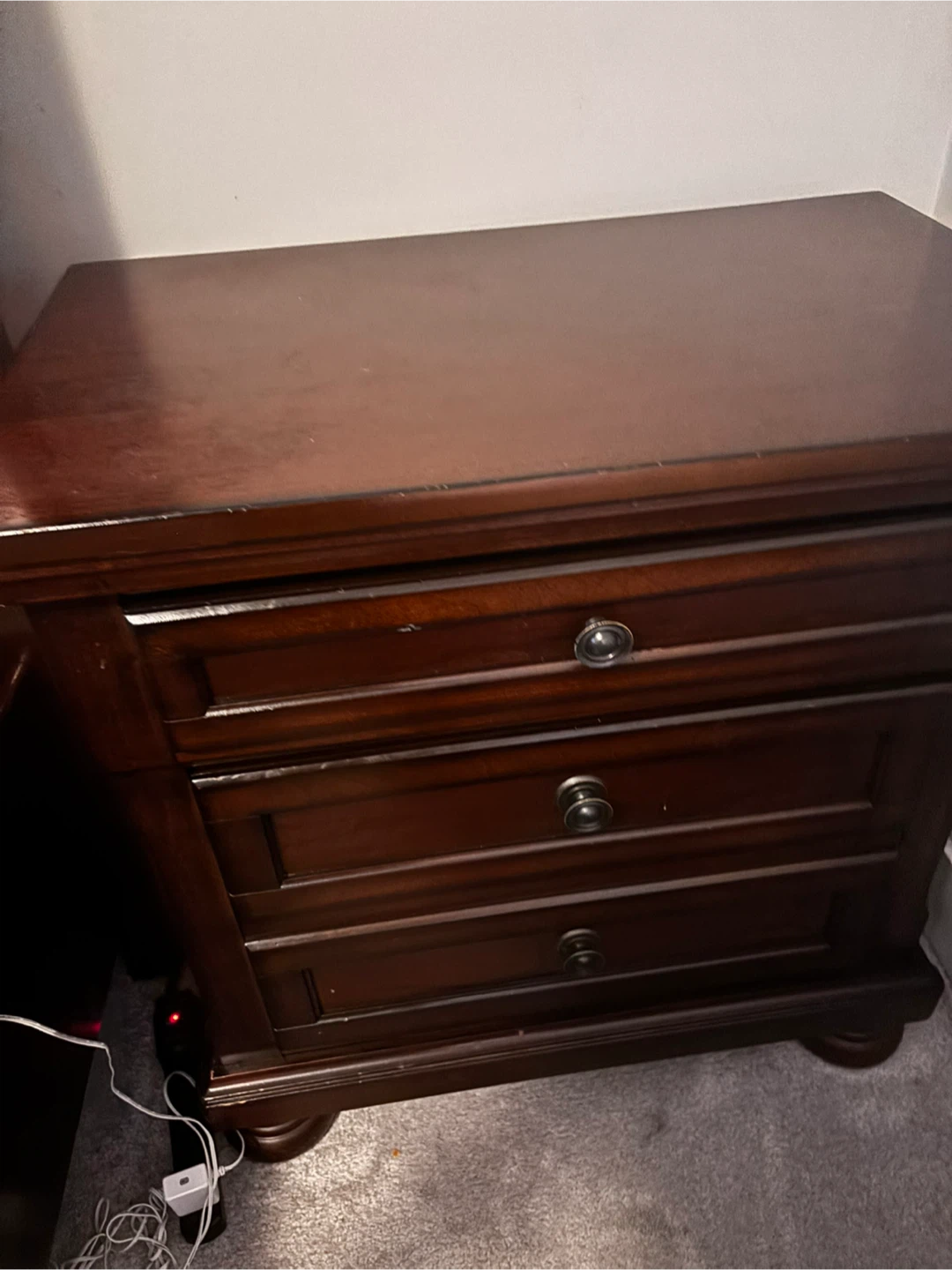 Dark wood storage bed frame with matching nightstand - photo 5