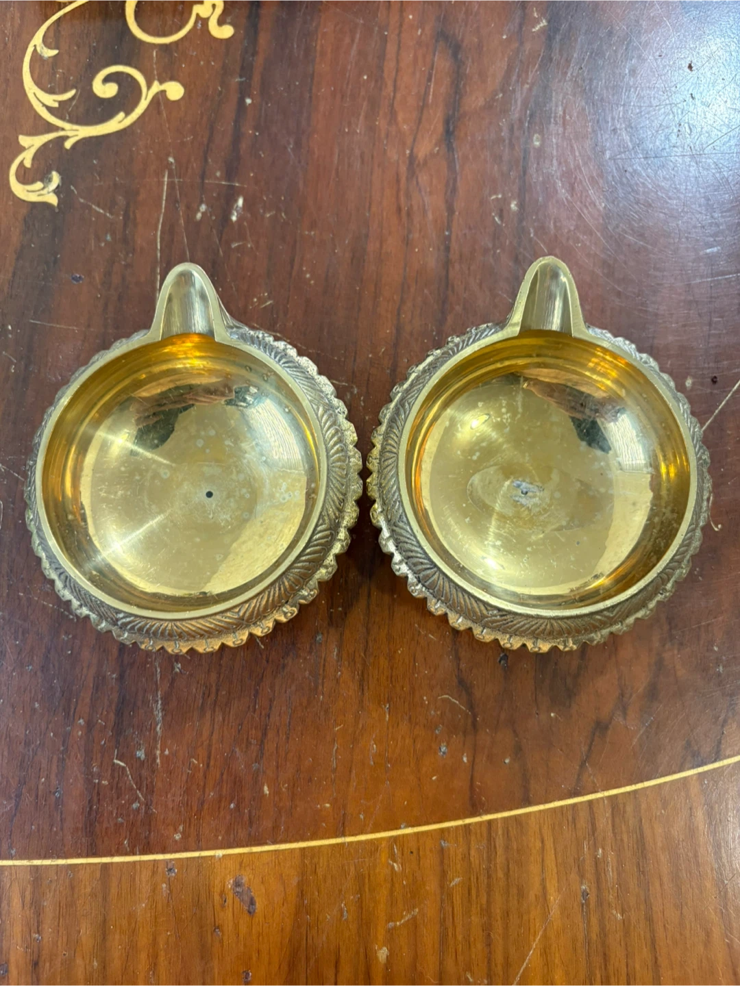 Pair of Brass Diya Oil Lamps with Wooden Box - photo 2