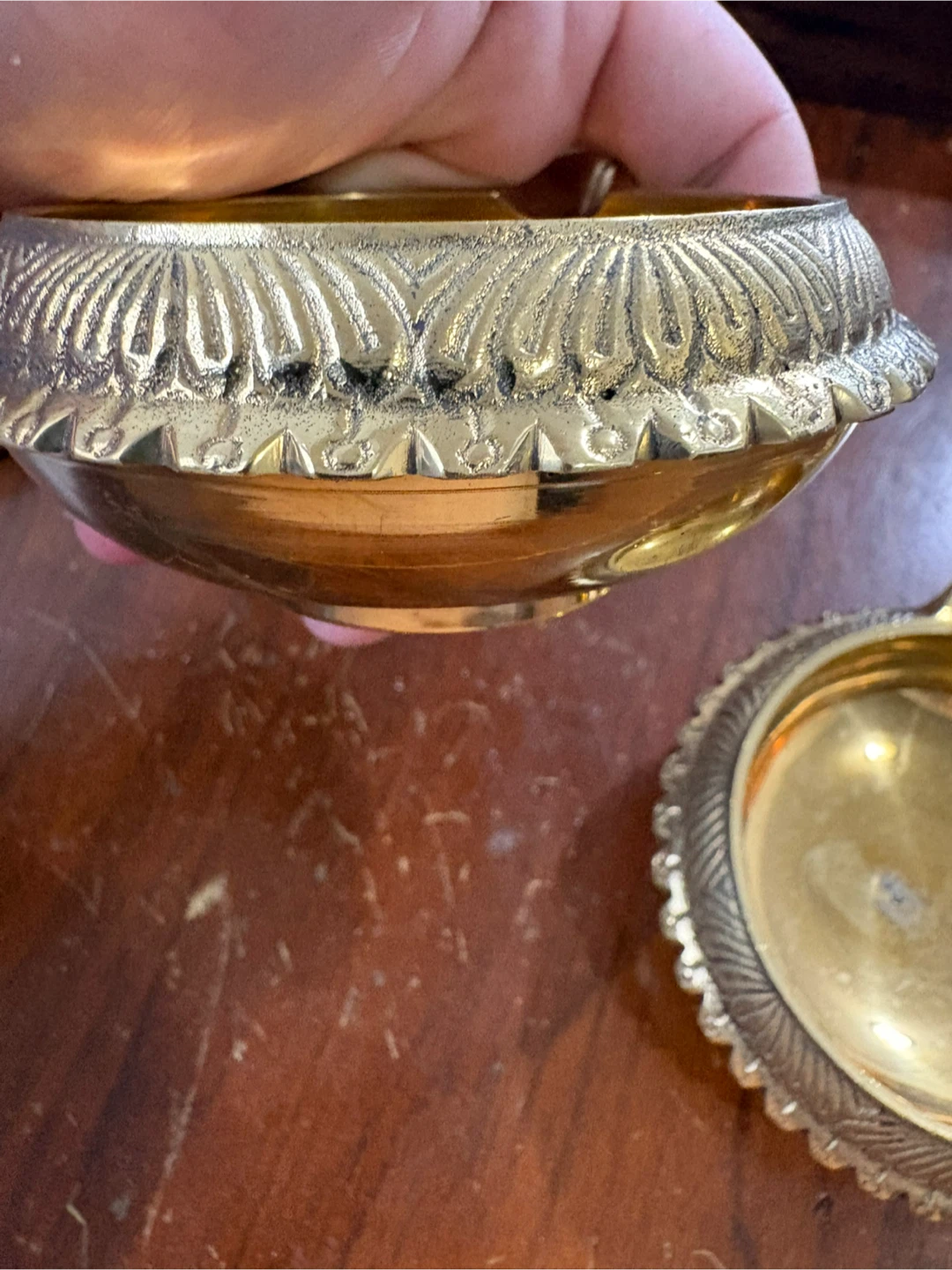 Pair of Brass Diya Oil Lamps with Wooden Box - photo 3
