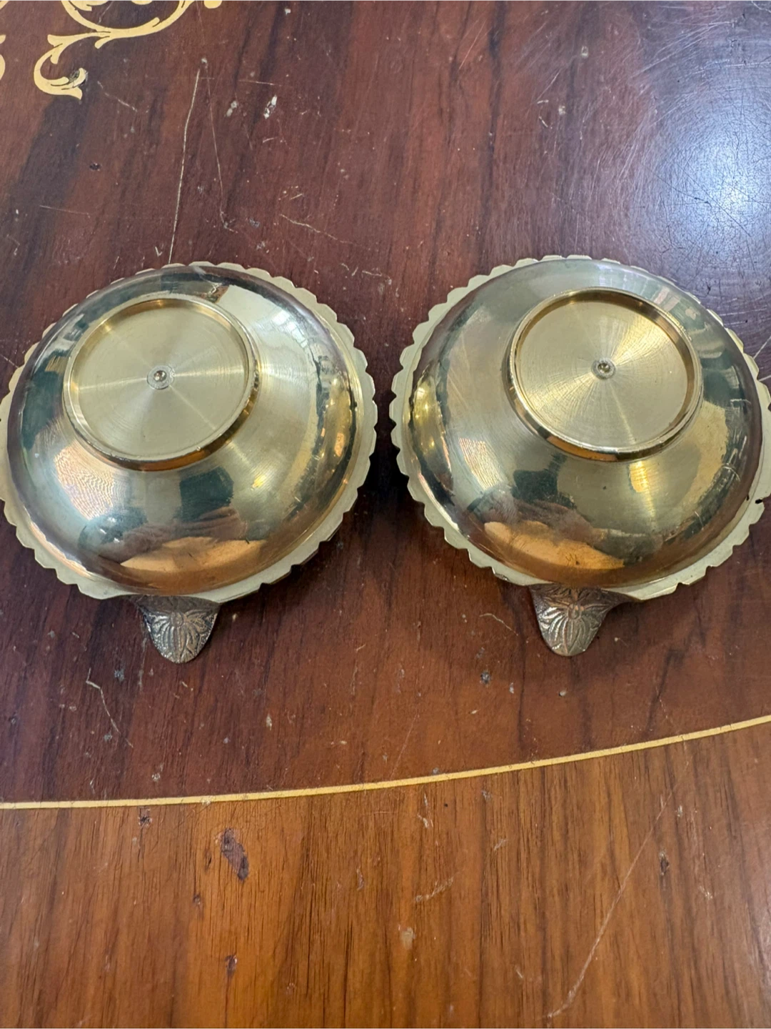 Pair of Brass Diya Oil Lamps with Wooden Box - photo 4