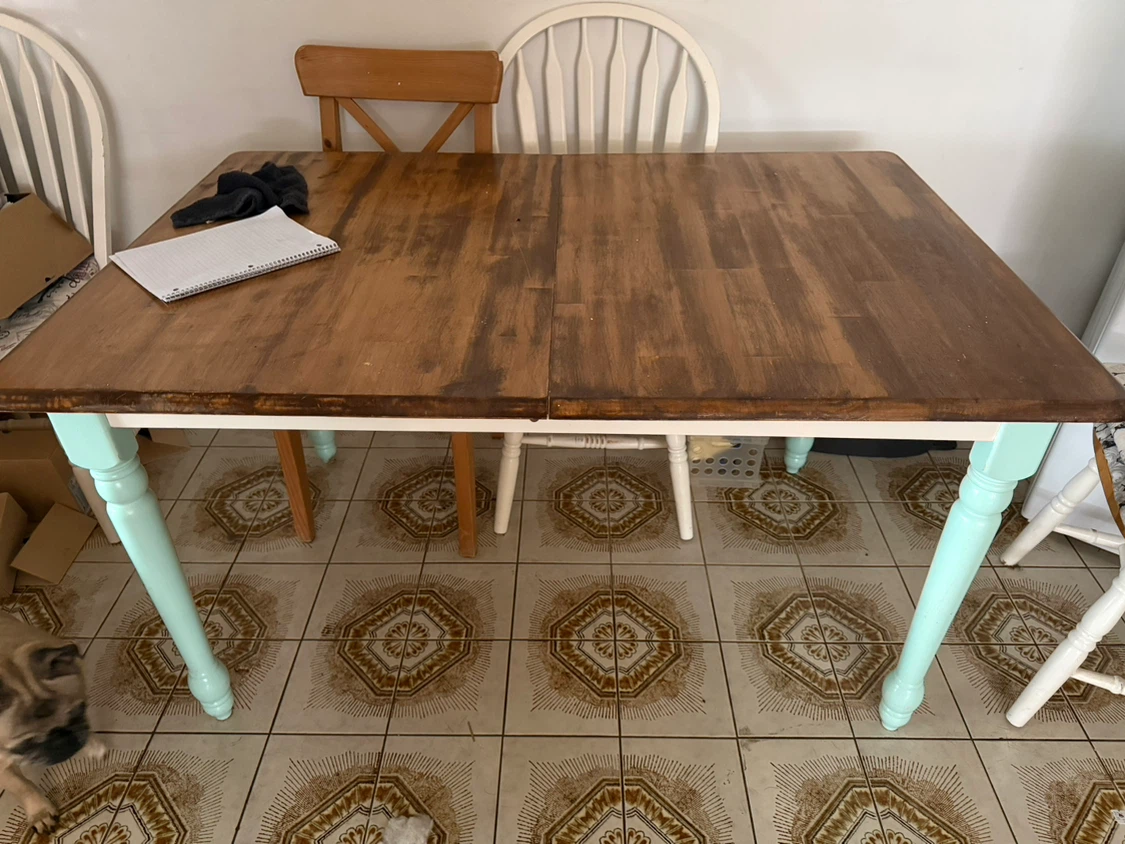 Wooden Dining Table with White & Mint Green Legs