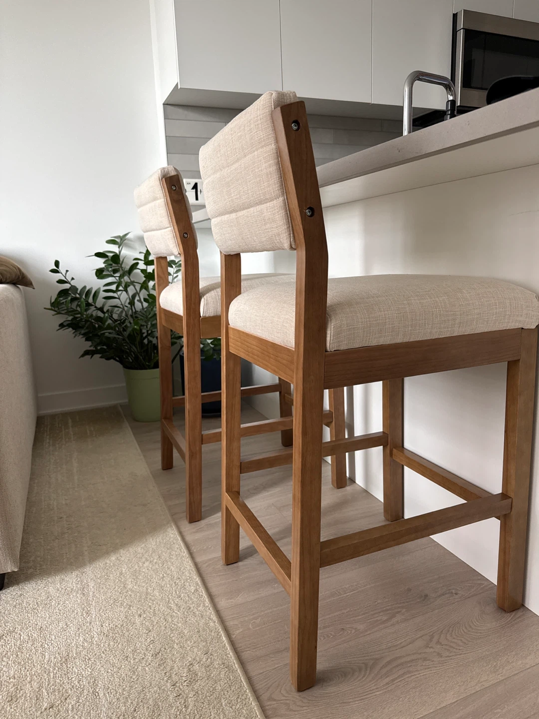 Natural Wooden Bar Stools with Upholstered Seat and Back - photo 2