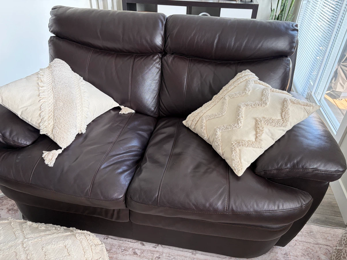 Brown Leather Loveseat Sofa