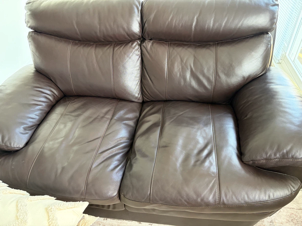 Brown Leather Loveseat Sofa - photo 2