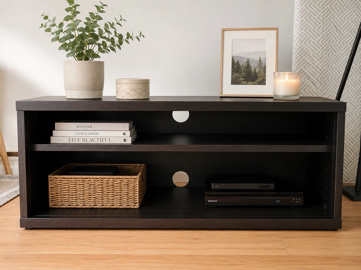 Dark Brown TV Small Stand with 2 Shelves
