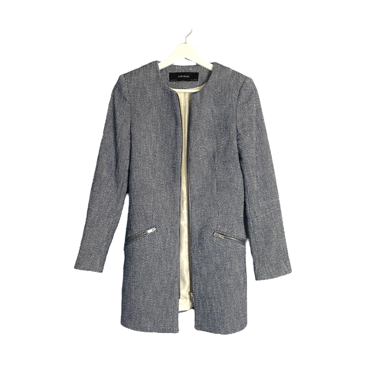 Zara Blue Tweed Blazer Jacket Size Small