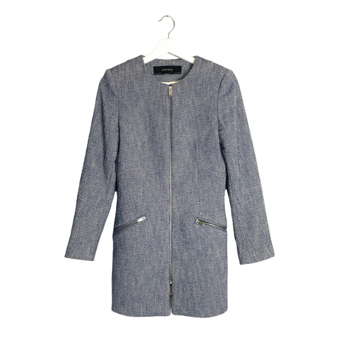 Zara Blue Tweed Blazer Jacket Size Small - photo 2