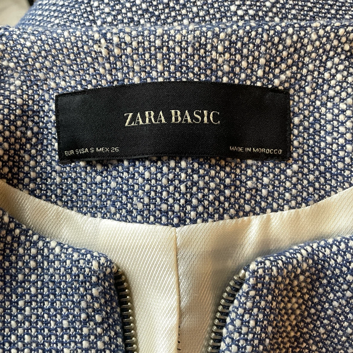 Zara Blue Tweed Blazer Jacket Size Small - photo 5