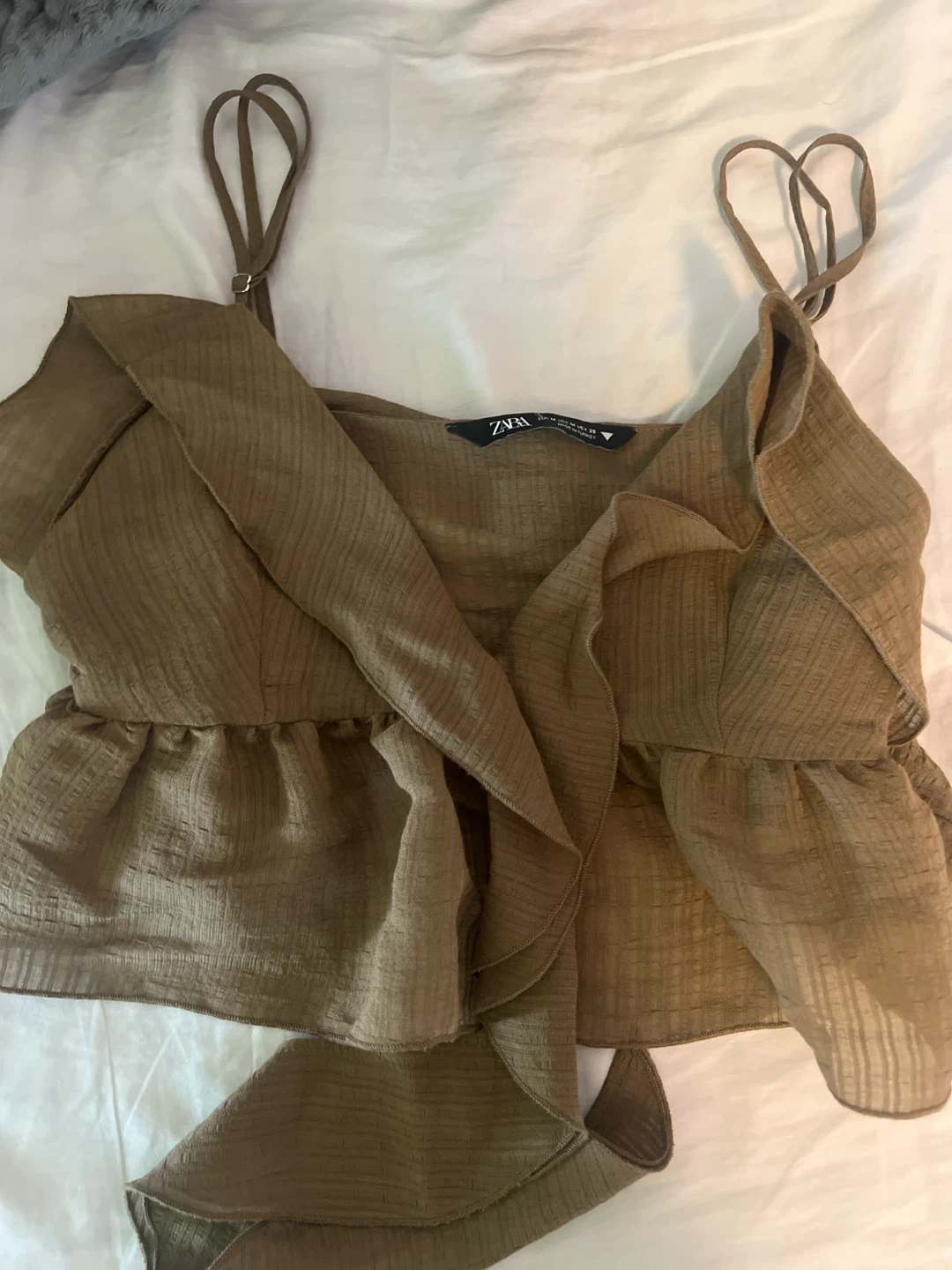NEW! ZARA Brown Ruffle Crop Top