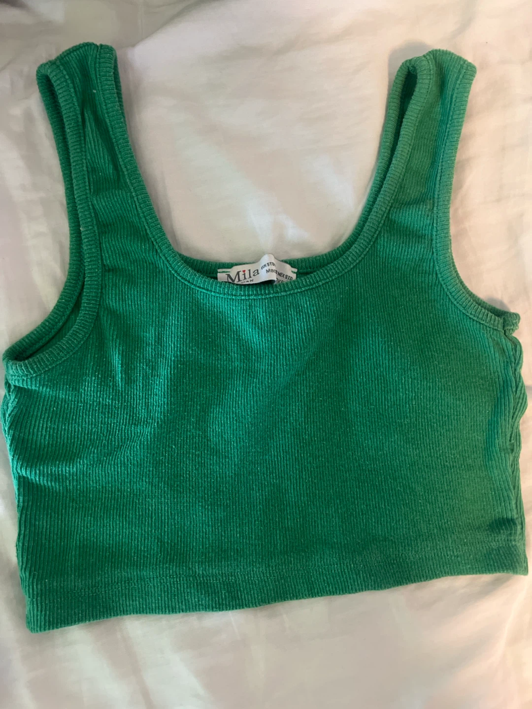 Mila Green Ribbed Crop Tank Top