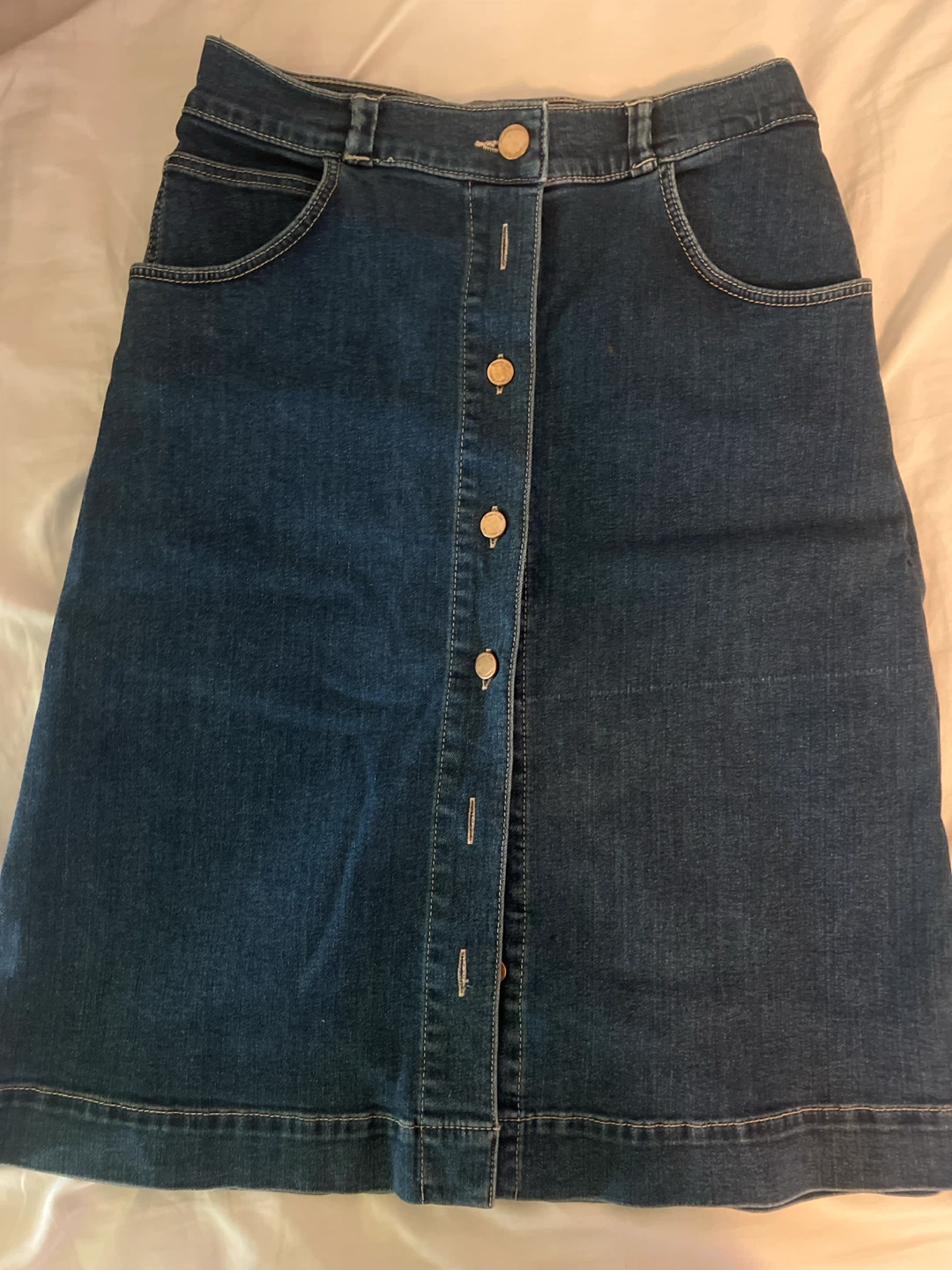 Massimo Dutti Blue Denim Button-Front Skirt