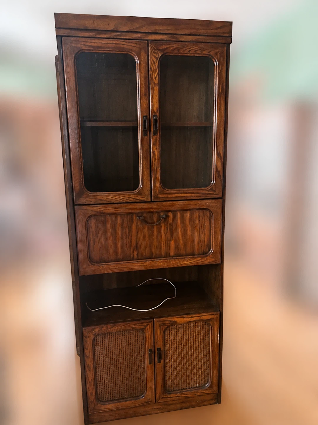 Wooden hutch with glass doors and mesh cabinets - photo 2