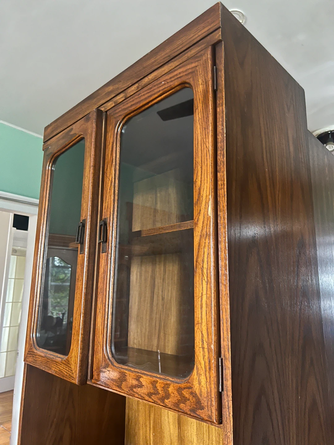 Wooden hutch with glass doors and mesh cabinets - photo 3