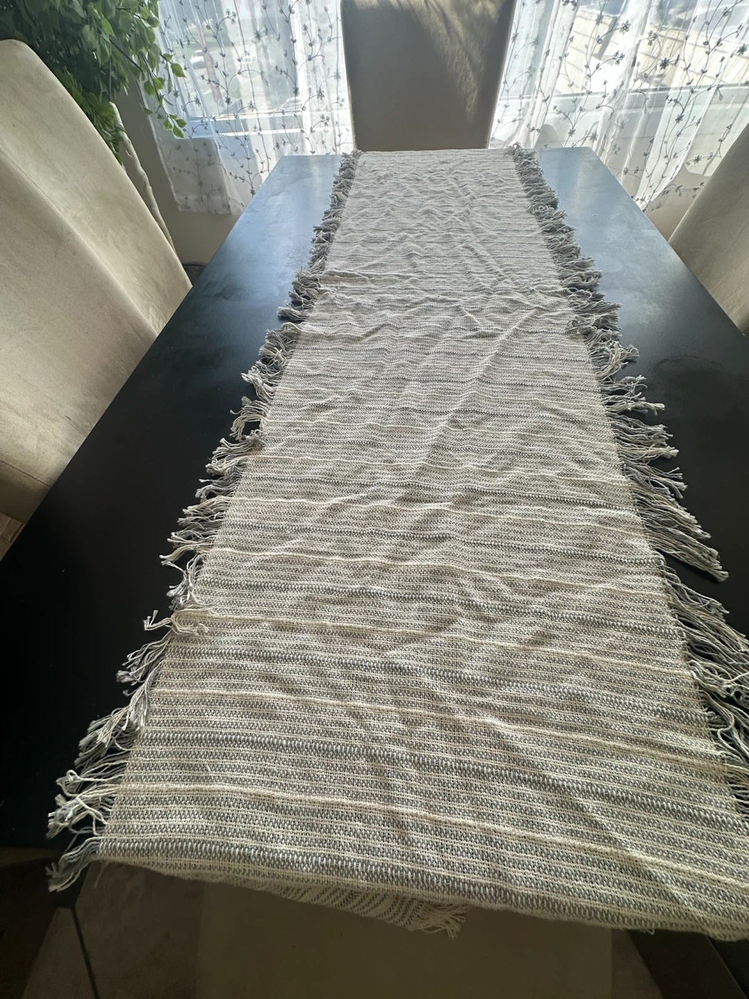 Gray Multi Fringe Table Runner