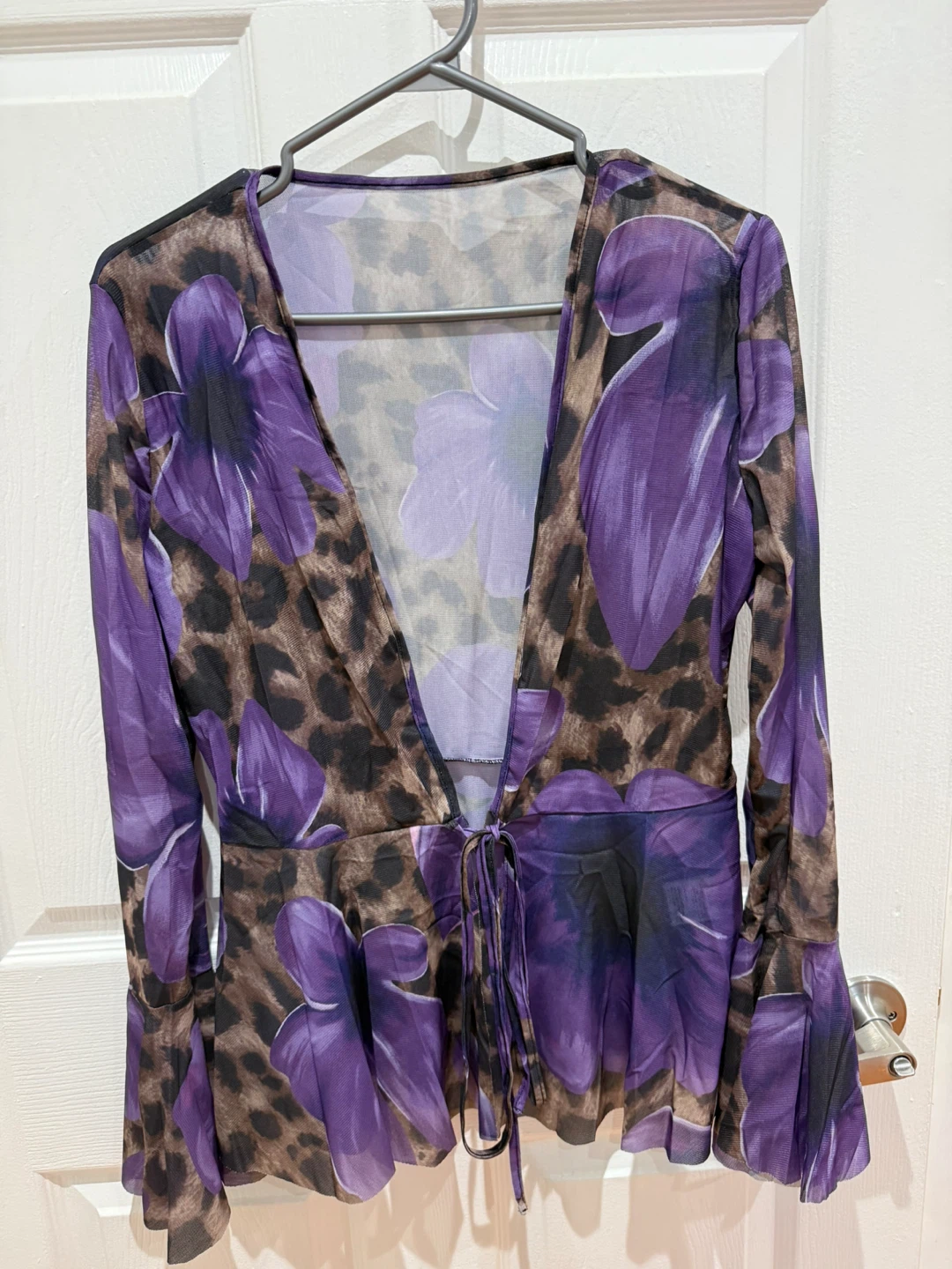 sheer mesh tie-front blouse