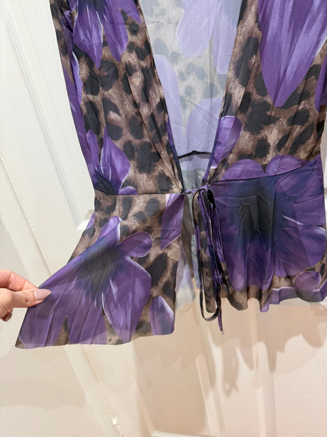 sheer mesh tie-front blouse - photo 2