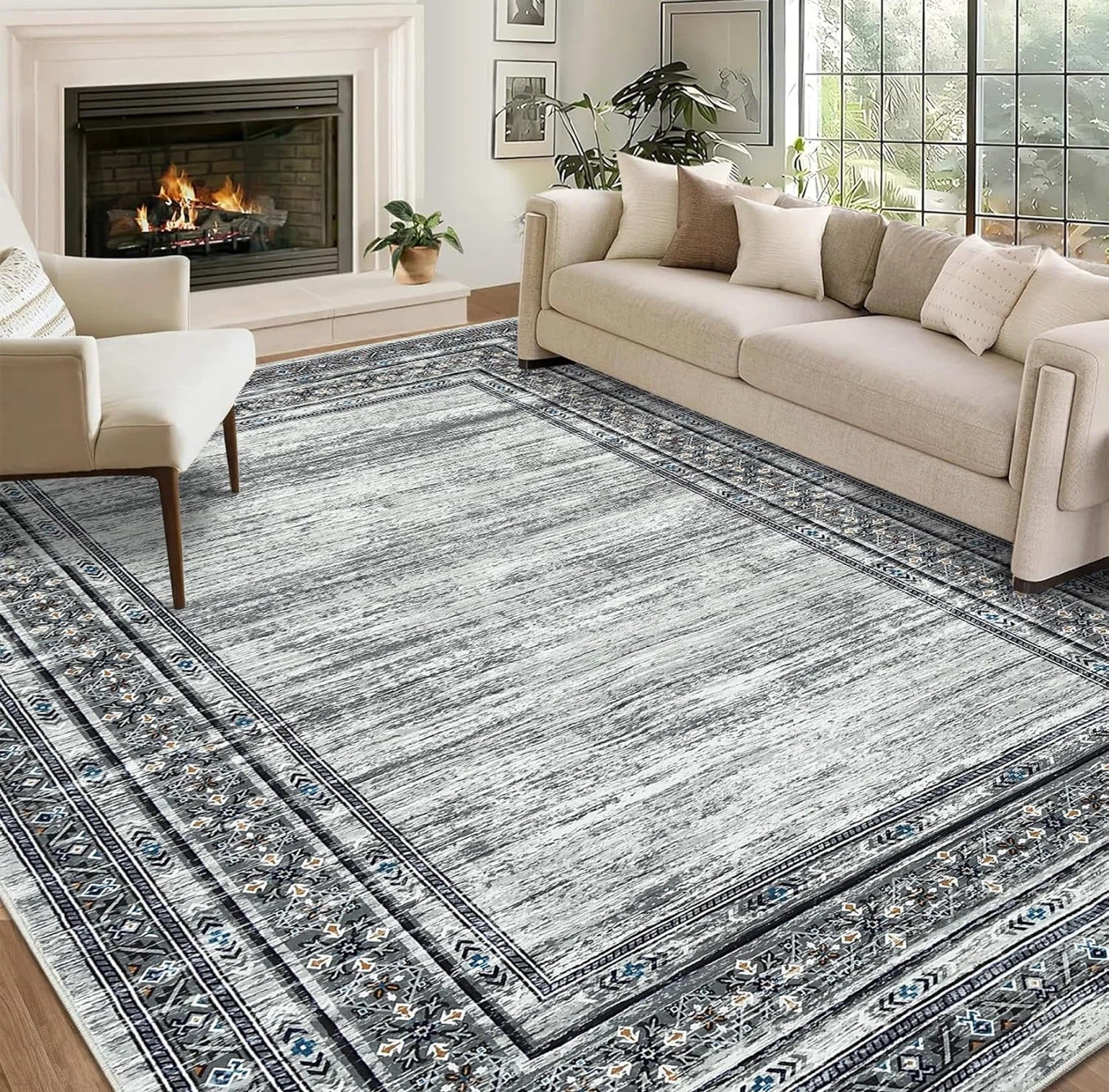 Modern Washable Rugs 5x7, Soft Geometric Area Rug