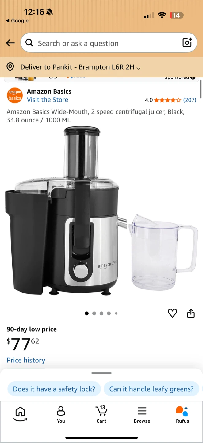 Amazon Basics Wide-Mouth Centrifugal Juicer - Black