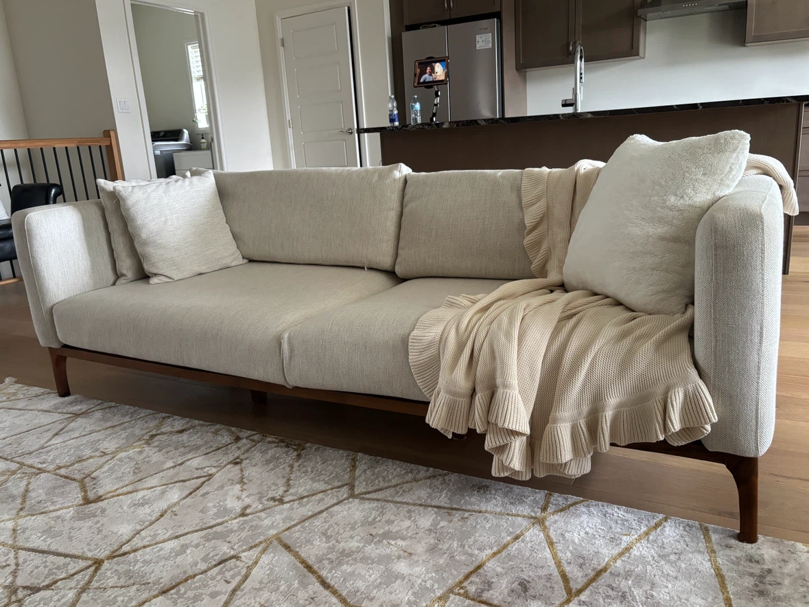 Modern Beige Sofa with Wooden Legs