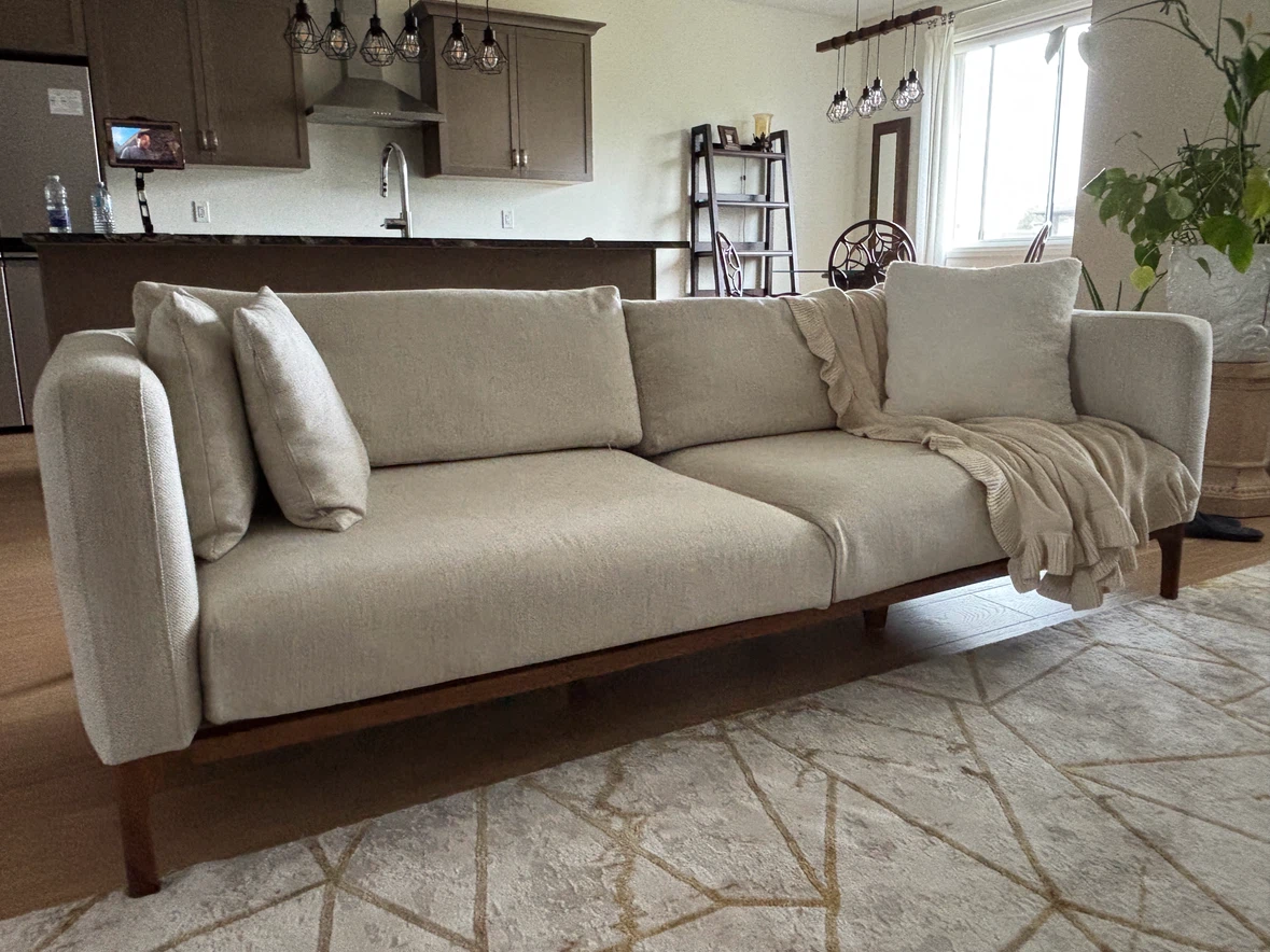 Modern Beige Sofa with Wooden Legs - photo 3