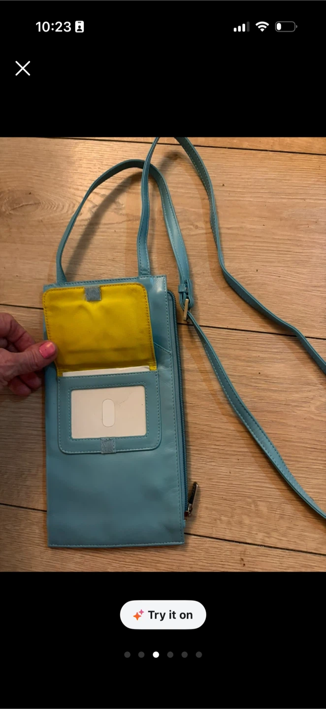 Turkois leather Crossbody Bag with Yellow Interior