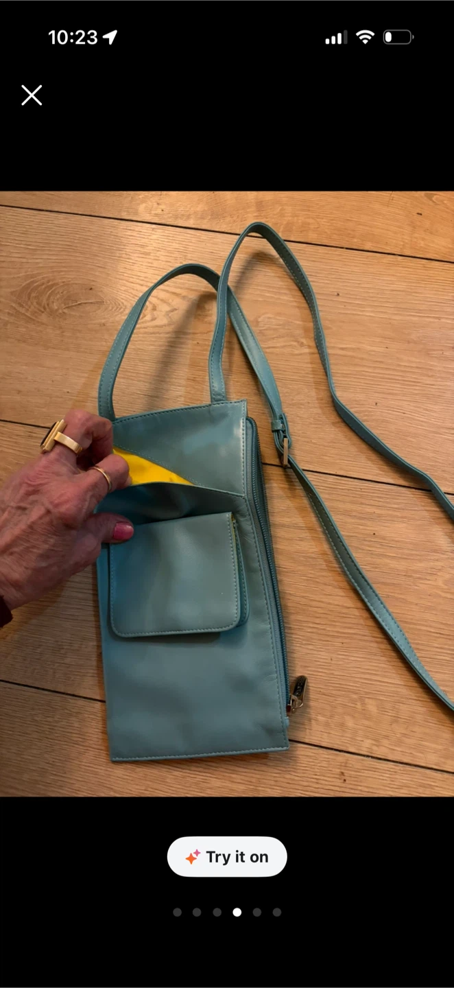 Turkois leather Crossbody Bag with Yellow Interior - photo 2