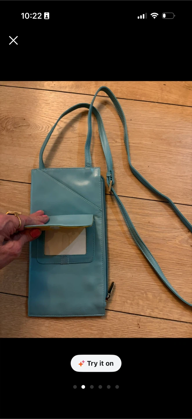Turkois leather Crossbody Bag with Yellow Interior - photo 3