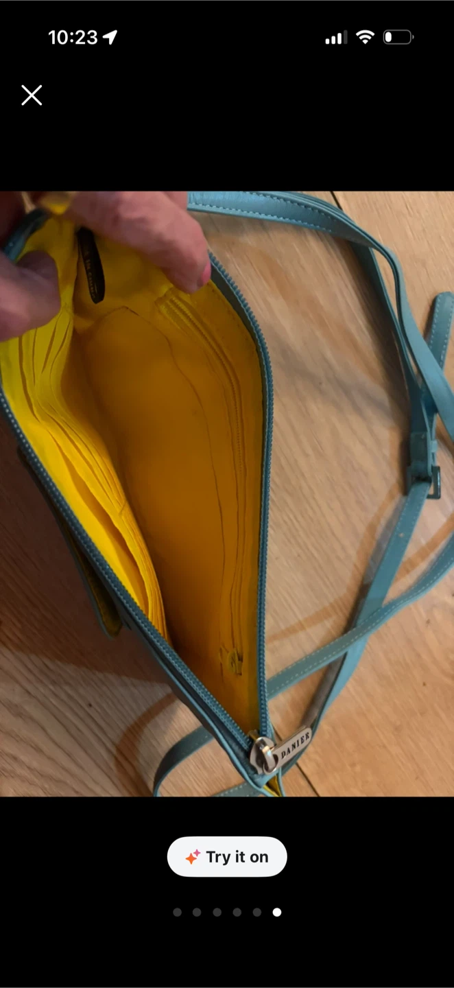 Turkois leather Crossbody Bag with Yellow Interior - photo 5