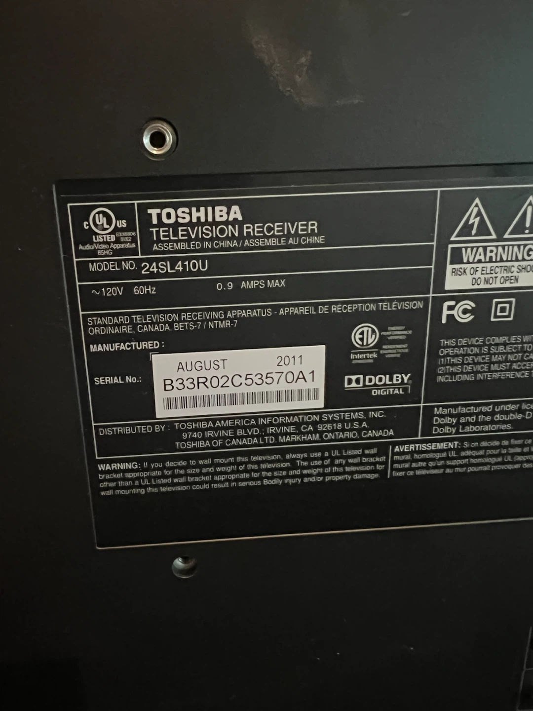 Toshiba 24" Television Receiver 24SL410U - photo 5