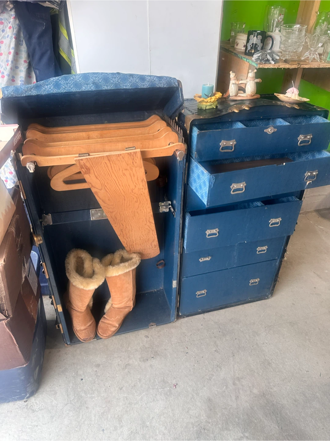 Vintage Blue Trunk Wardrobe with Drawers