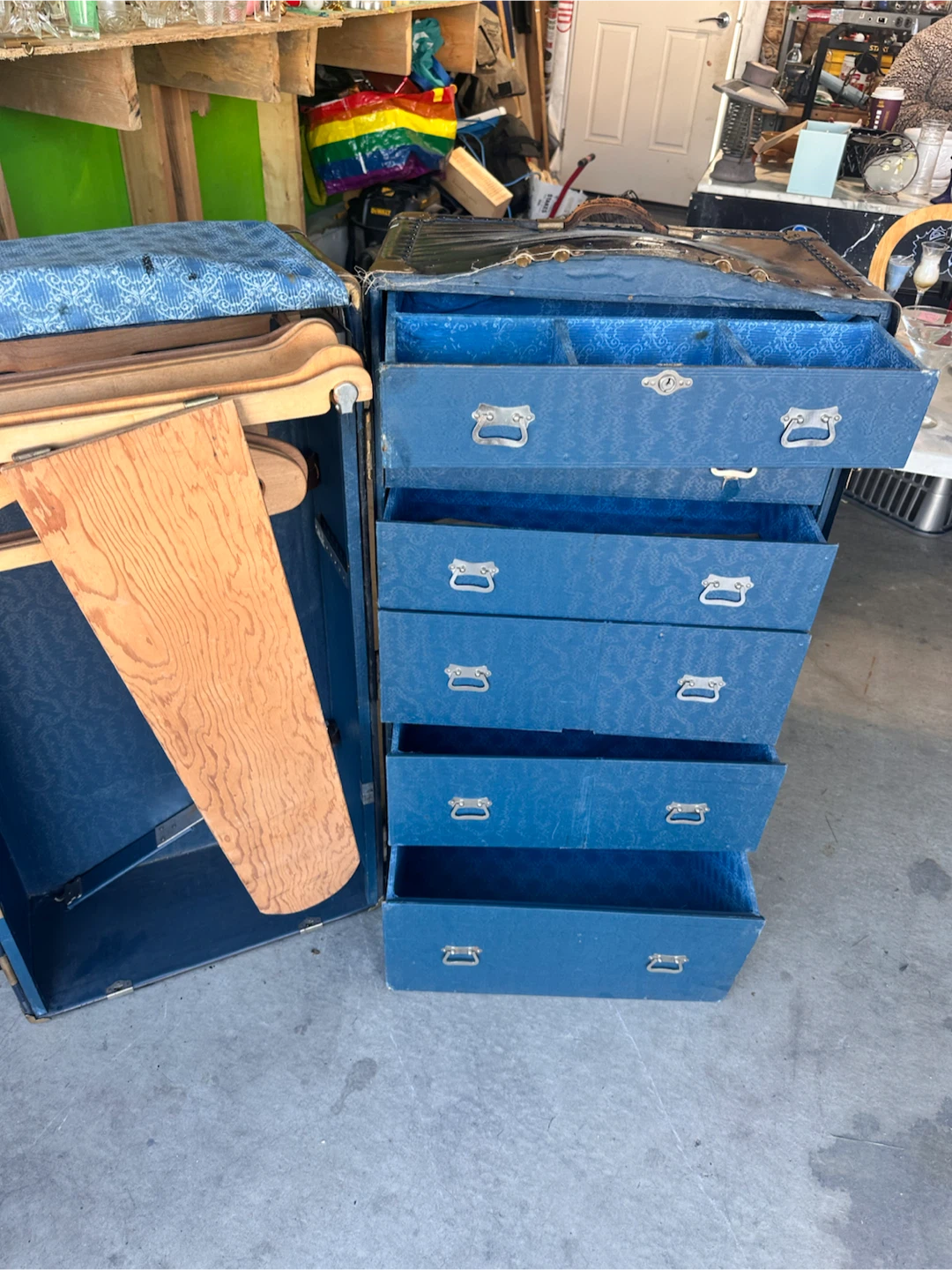 Vintage Blue Trunk Wardrobe with Drawers - photo 3