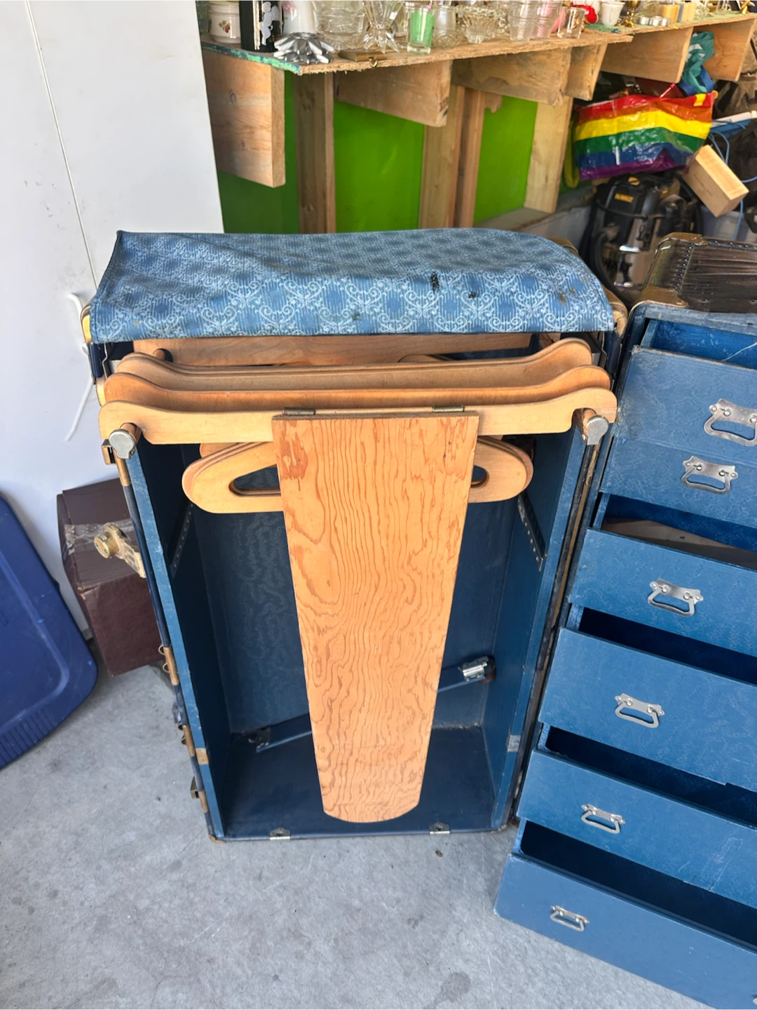Vintage Blue Trunk Wardrobe with Drawers - photo 4