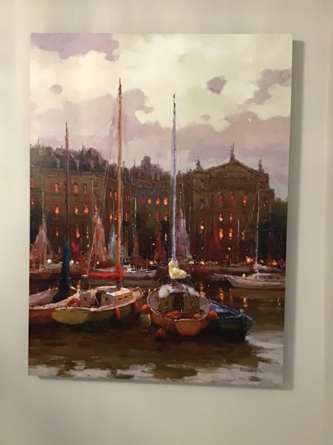 Large Canvas Wall Art Painting of Sailboats in Harbour - photo 2