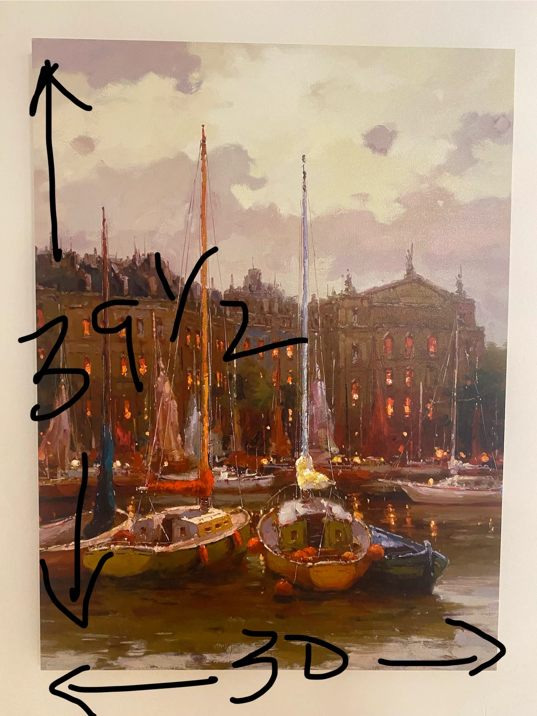 Large Canvas Wall Art Painting of Sailboats in Harbour - photo 3