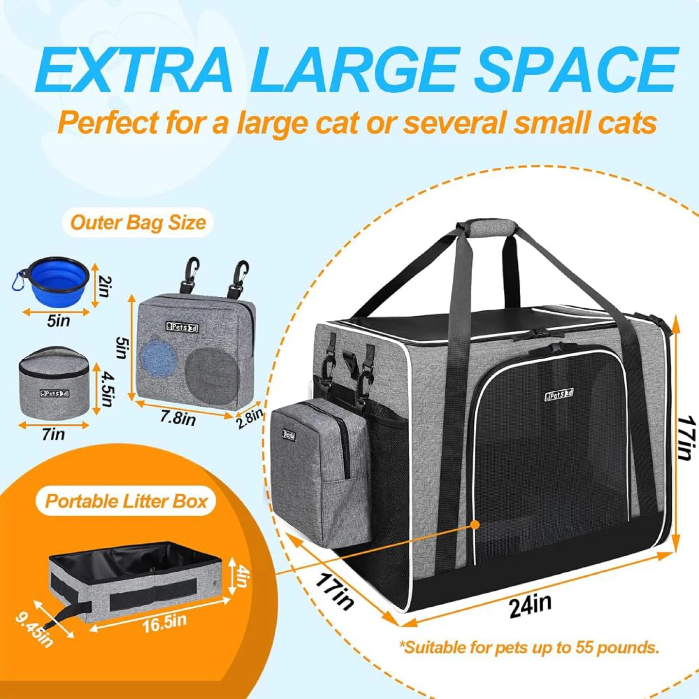 Petskd Extra Large Cat Carrier with Litter Box for Car Travel - photo 2