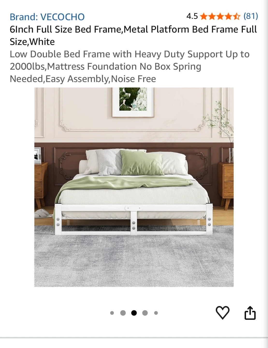 VECOCHO 6Inch Full Size Metal Platform Bed Frame White - photo 4