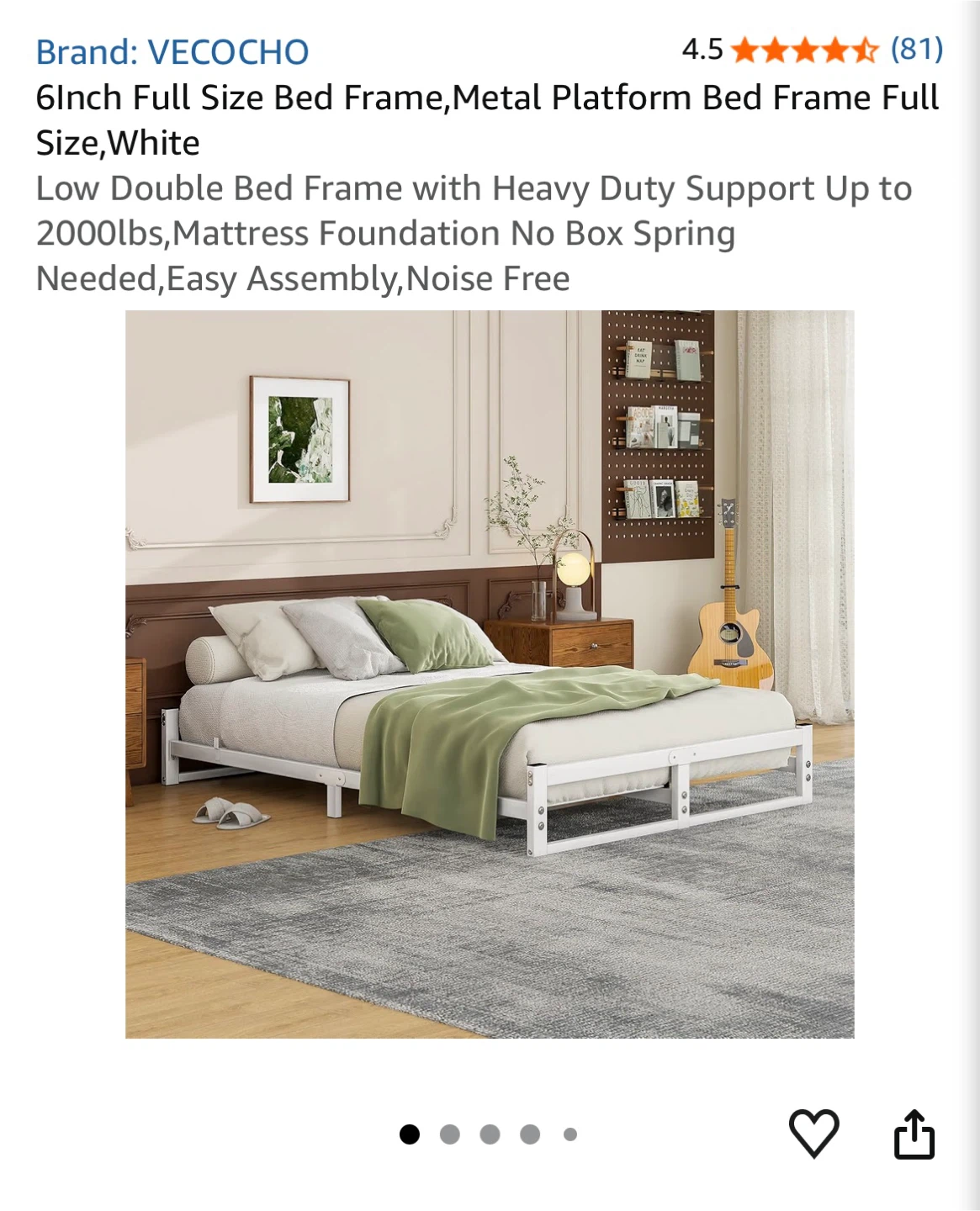 VECOCHO 6Inch Full Size Metal Platform Bed Frame White - photo 2