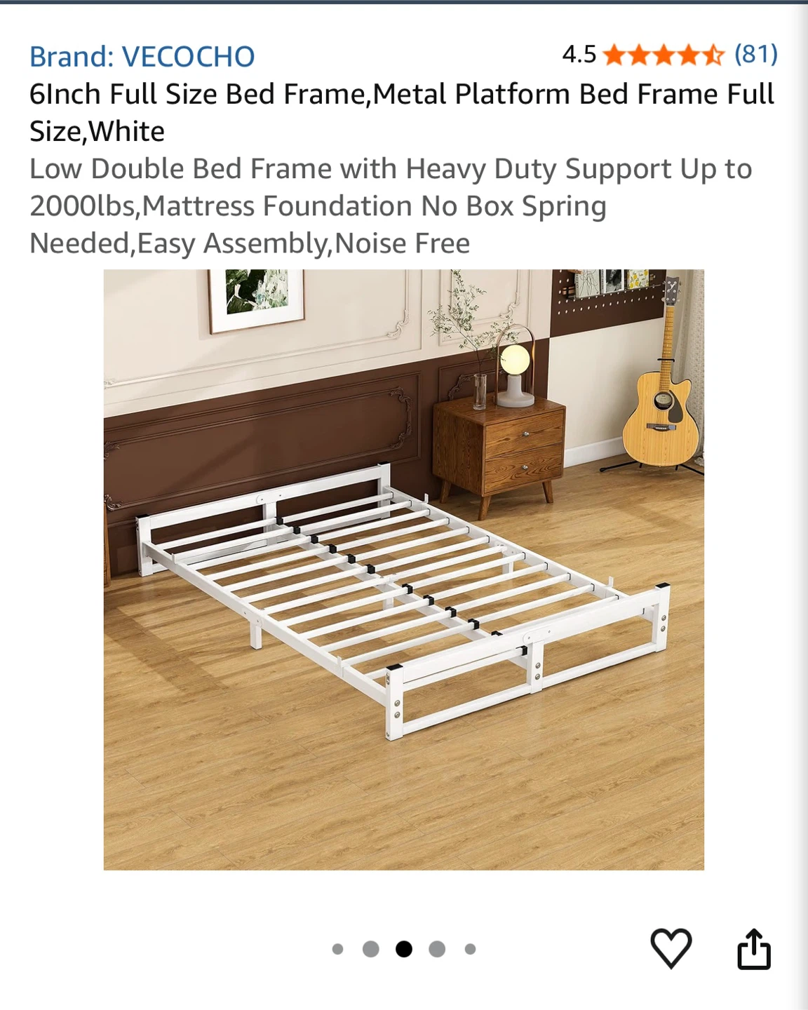 VECOCHO 6Inch Full Size Metal Platform Bed Frame White - photo 5