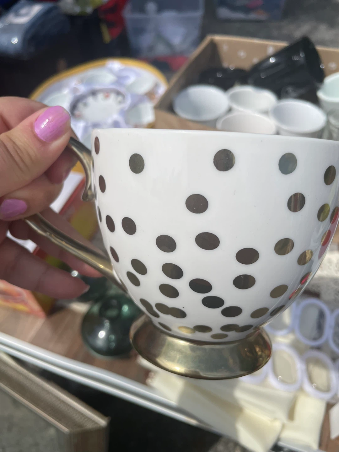 White Polka Dot Teacup