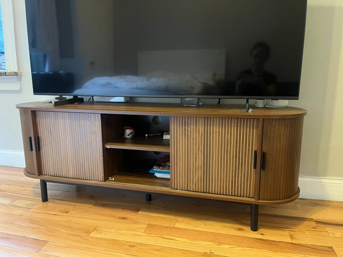 Walnut TV Stand with Sliding Doors - photo 2