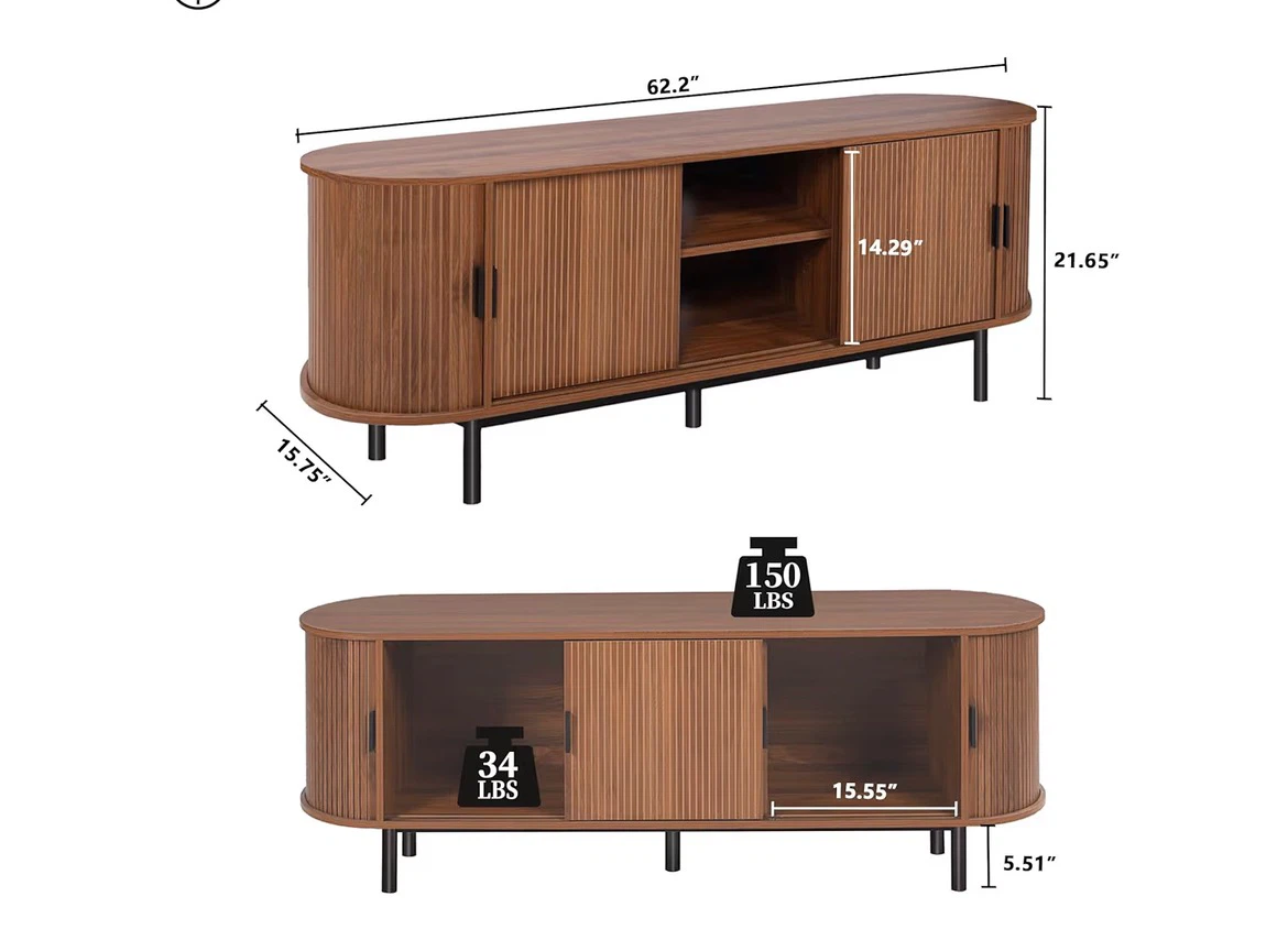 Walnut TV Stand with Sliding Doors