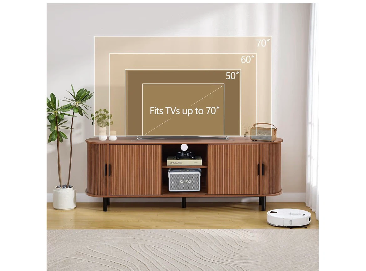 Walnut TV Stand with Sliding Doors - photo 4