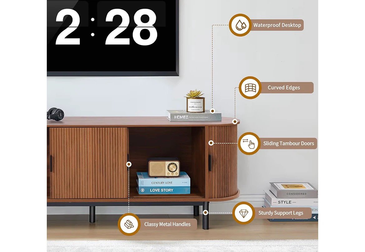 Walnut TV Stand with Sliding Doors - photo 5