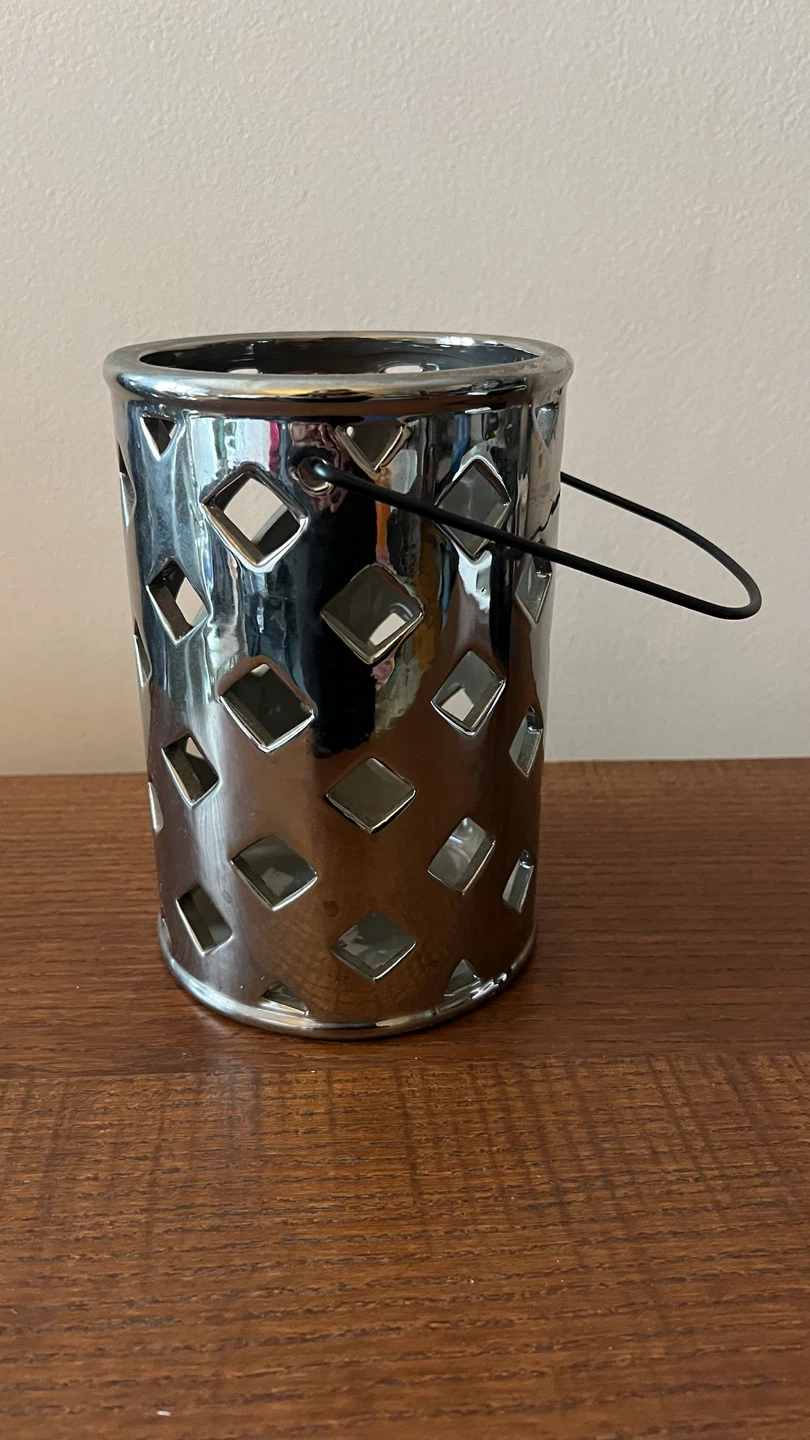 Silver Ceramic Lantern-Style Planter