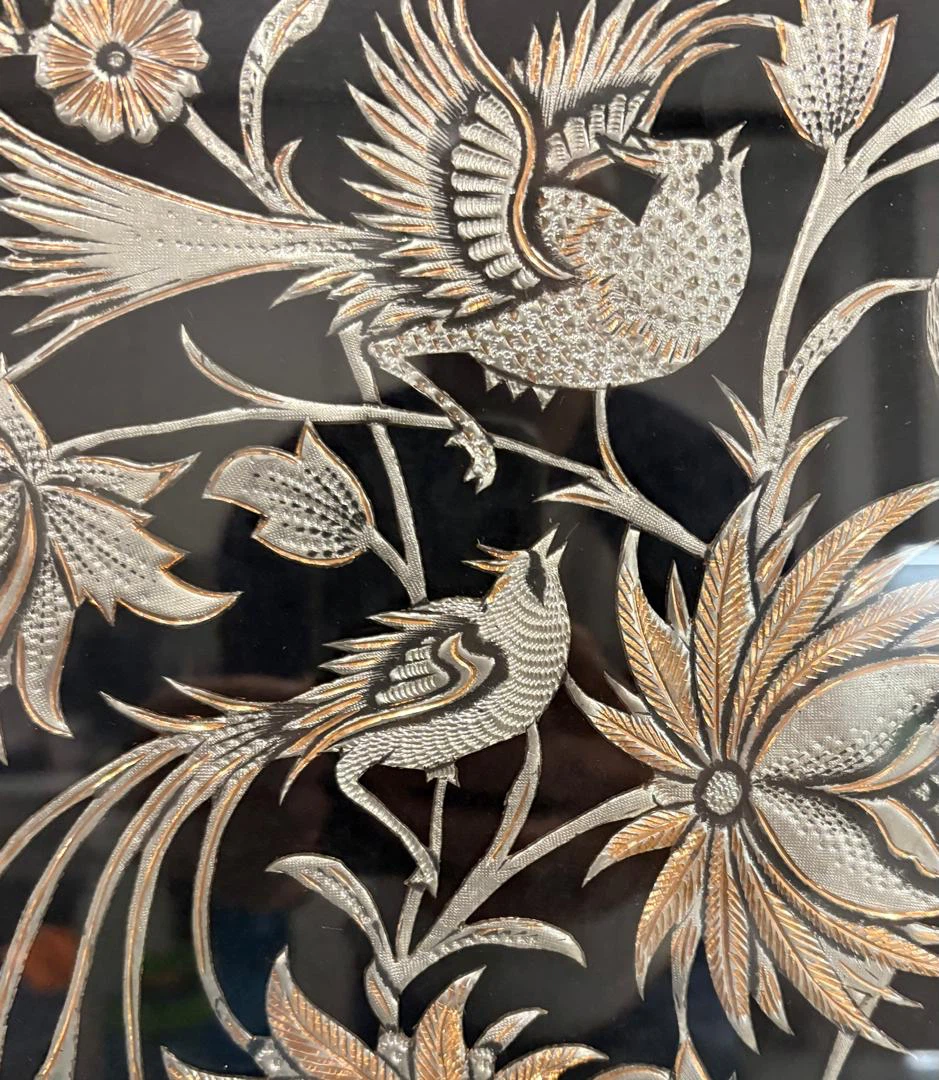 Khatam Kari framed bird and floral cooper artwork - photo 2
